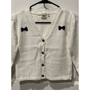 Vintage Girls Stewarts Scotland White Cardigan Sweater with Blue Bows Size 5/6